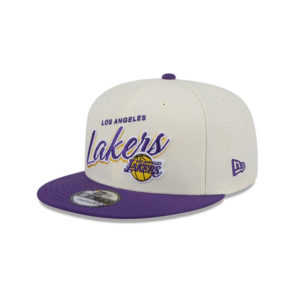 LA Lakers Hat - Script Chrome White OTC 2-Tone NBA 9Fifty Snapback Cap - New Era